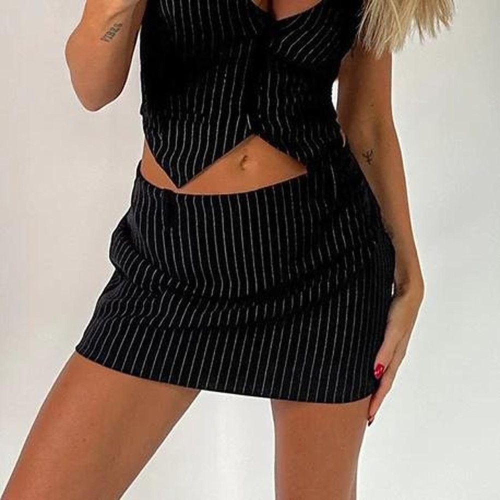 Black pin stripe tiger mist mini skirt